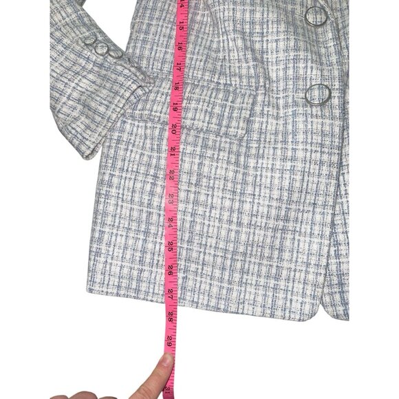 7 FOR ALL MANKIND Women's Blue Tweed Blazer Long Length Two Button Size Medium? - Picture 9 of 15